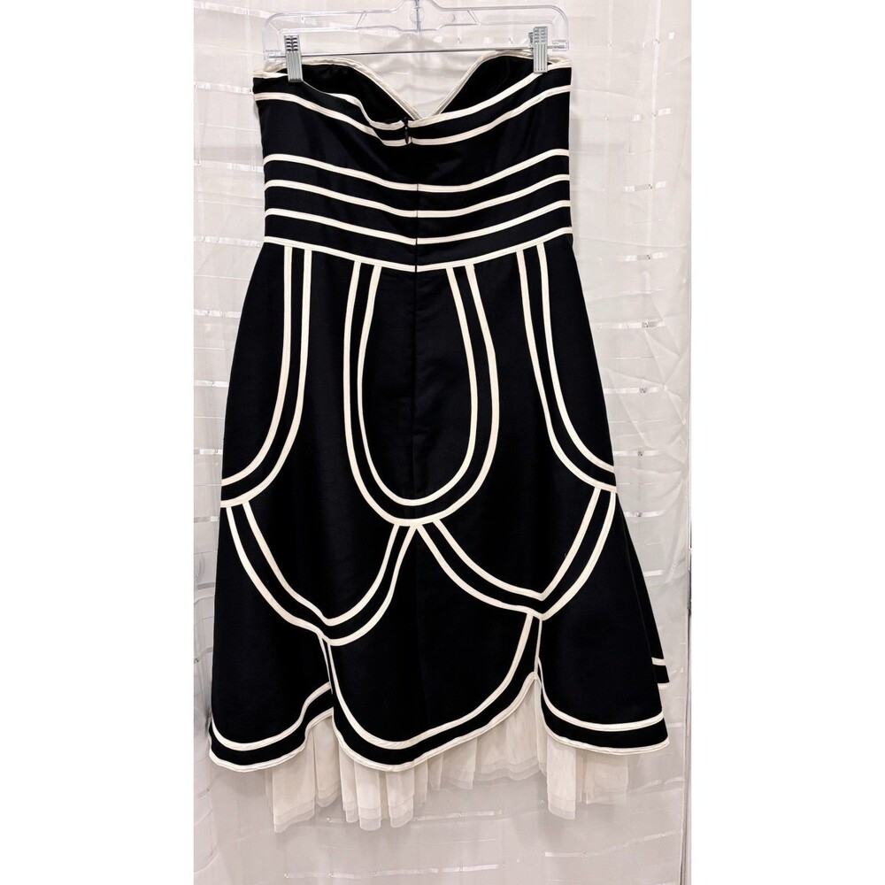 WD.NY Strapless Silk Dress Size 10 Black White Cocktail Fit & Flare - Picture 2 of 11